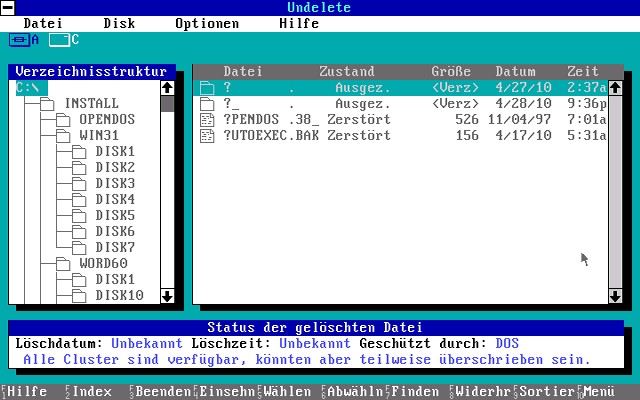 bei Undelete hilft die Oberfl&auml;che sehr
